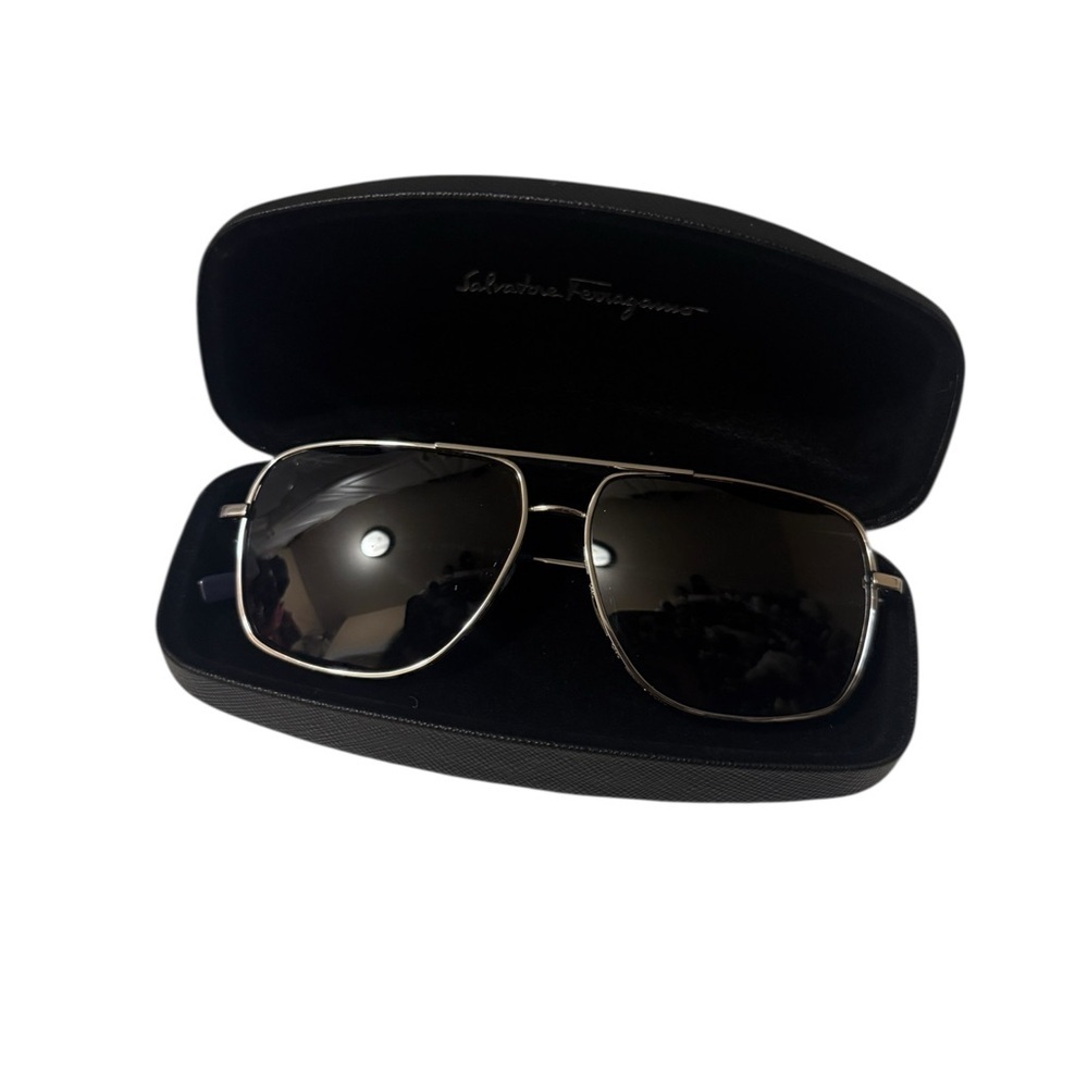 Salvatore Ferragamo Silver And Black Men’s Sunglasses In Excellent Condition